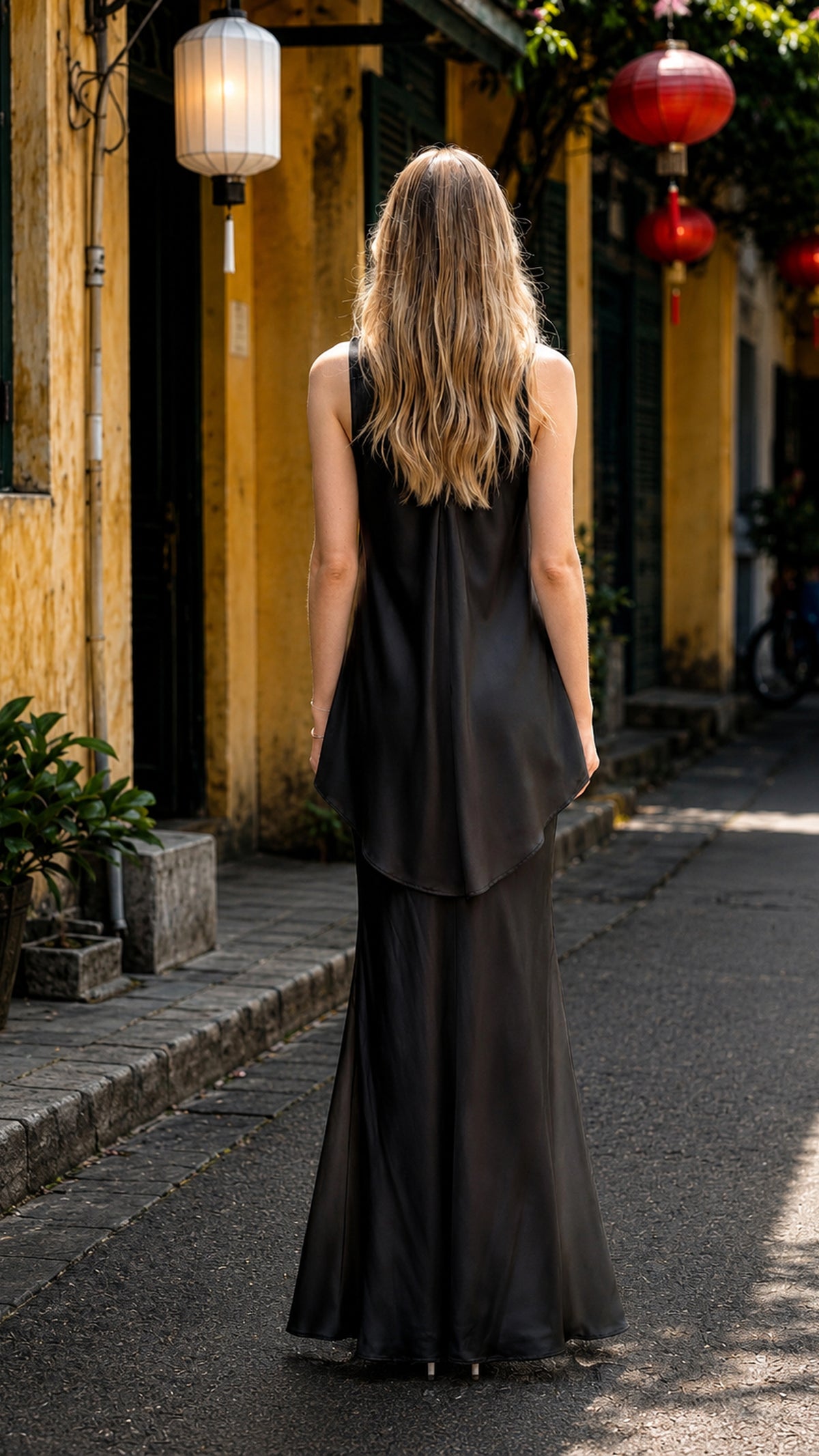 Asymmetric Silk Tank Top and Bias Maxi Skirt Set | SBH-006