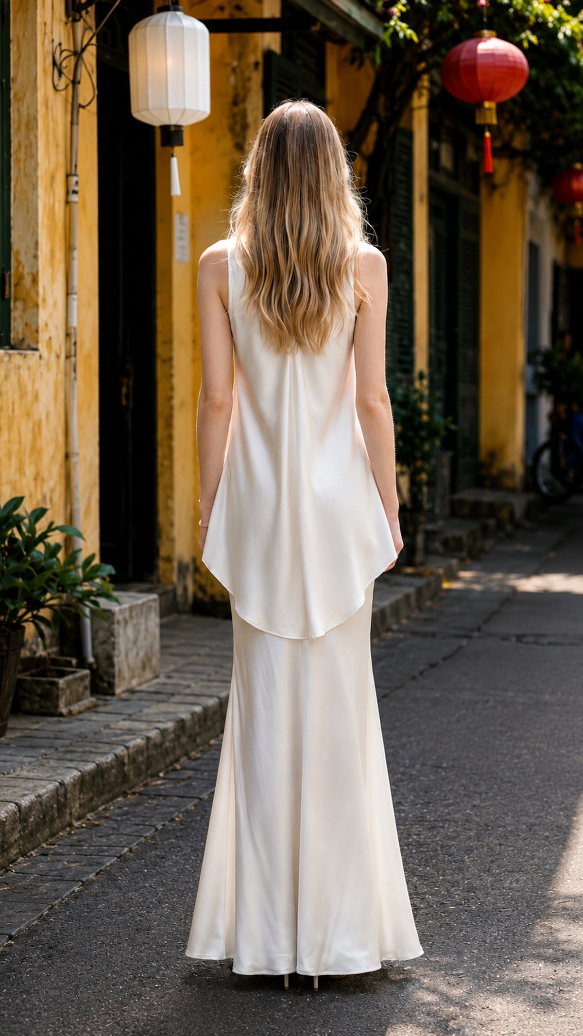 Asymmetric Silk Tank Top and Bias Maxi Skirt Set | SBH-006