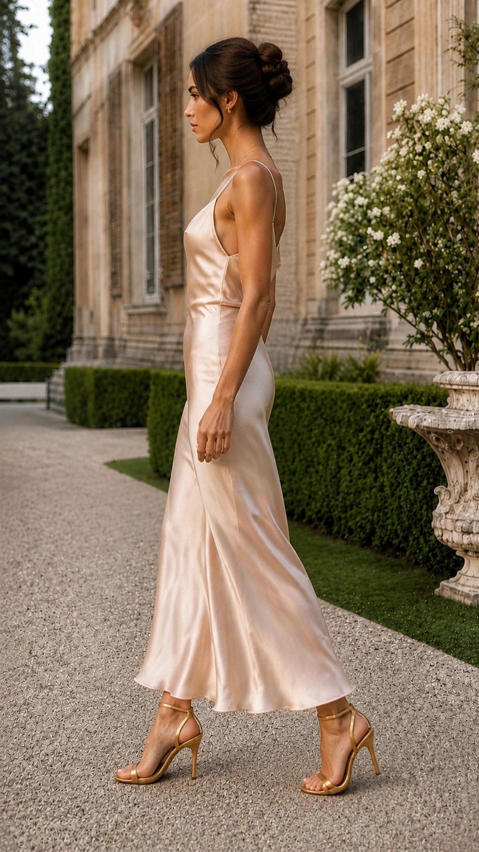Cowl Neck Silk Camisole Set with Bias Cut Maxi Skirt | SBH-004
