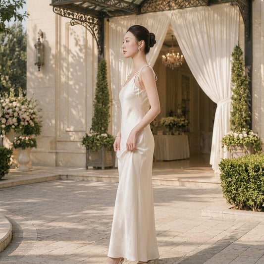 Exquisitely Chic Olive Green Satin Backless Slip Midi Dress