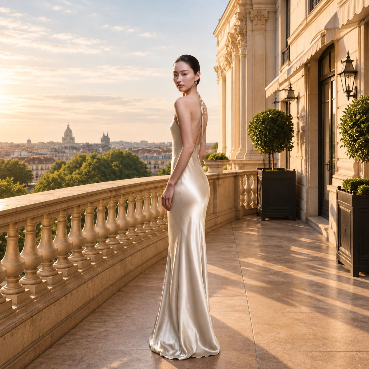 Minimal High Neck Silk Halter Maxi Dress | SBH-016
