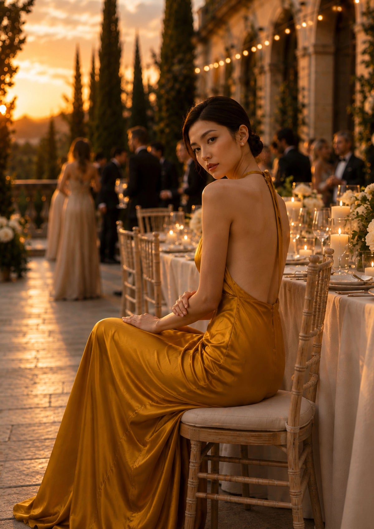 Robe longue dos nu en soie pour soirée | SBH-010