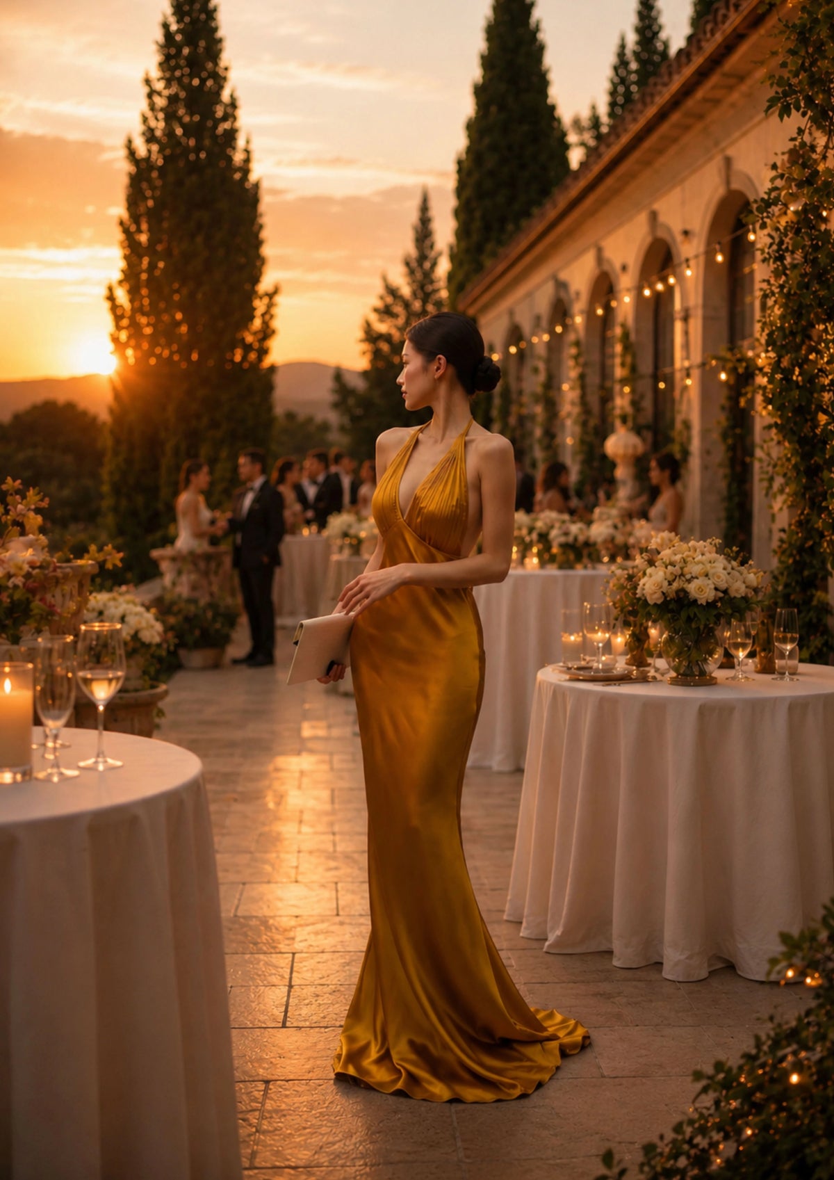 Robe longue dos nu en soie pour soirée | SBH-010