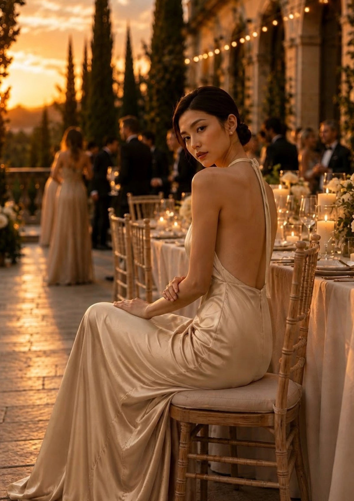 Robe longue dos nu en soie pour soirée | SBH-010