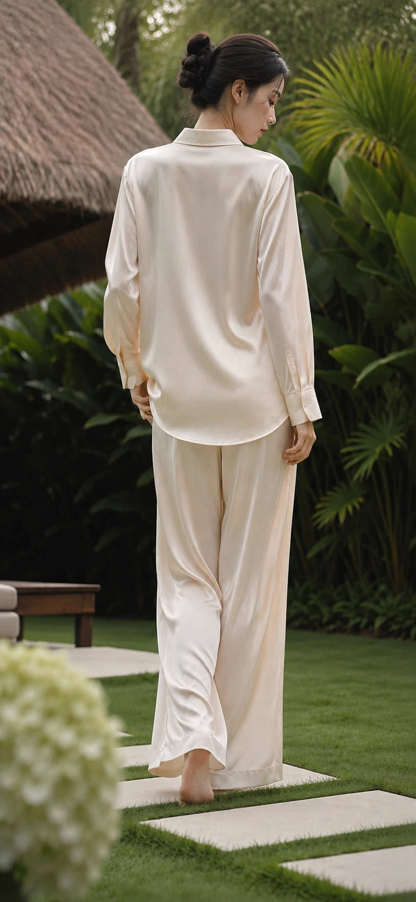 Silk Button Up Shirt and Relaxed Pants Set | SBH-009