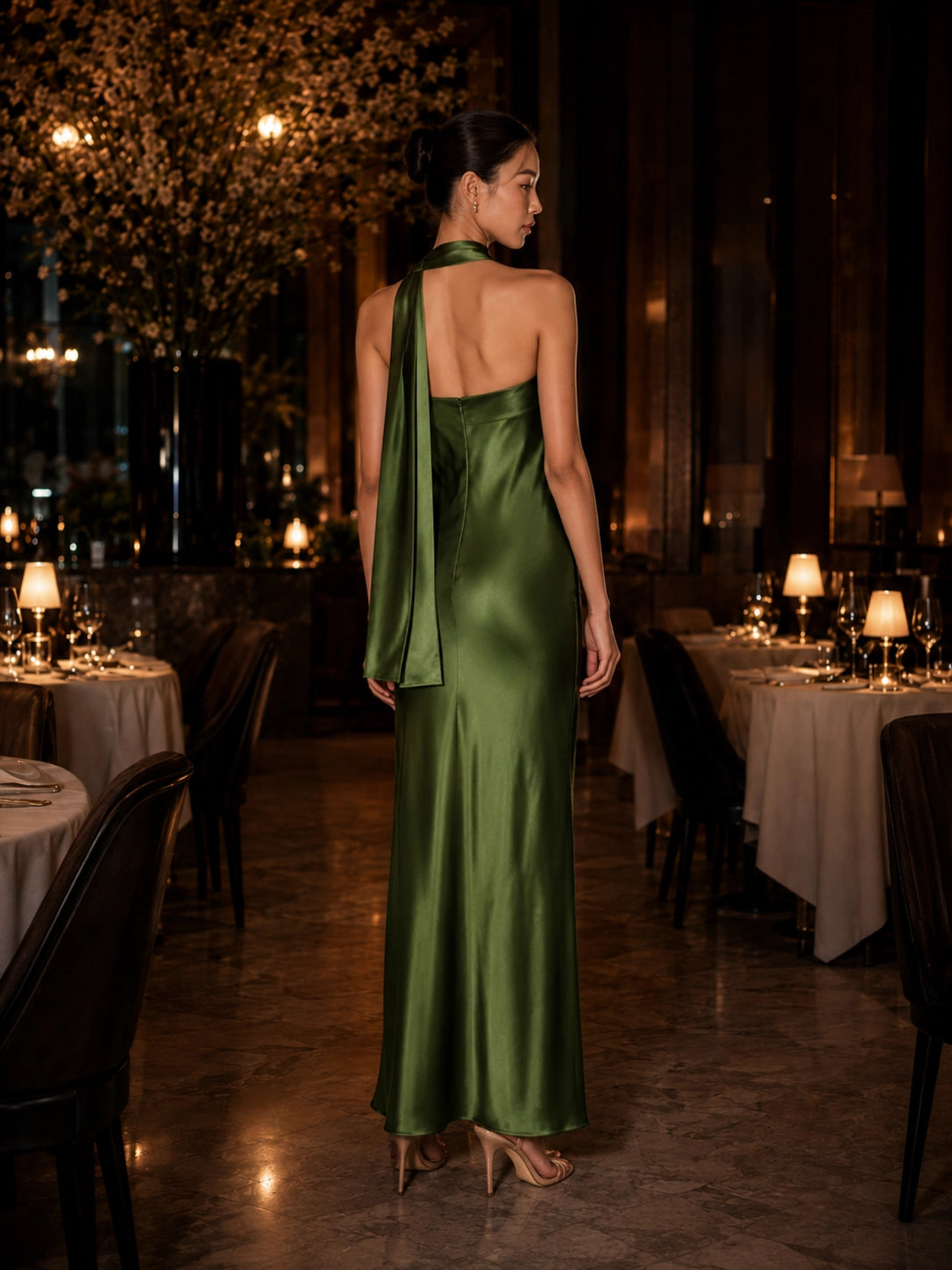 Strapless Silk Dress with Scarf Neck Detail | SBH-014