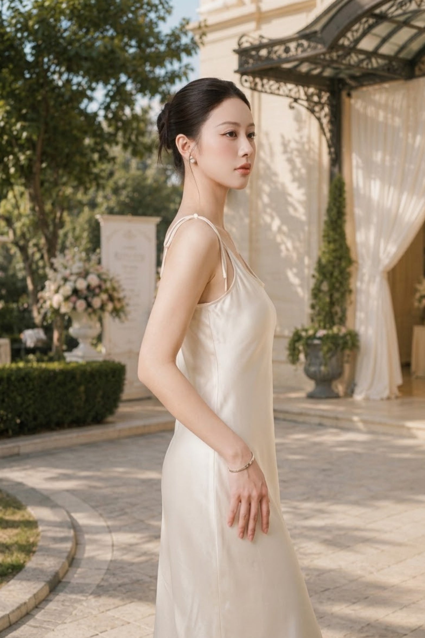 Exquisitely Chic Olive Green Satin Backless Slip Midi Dress