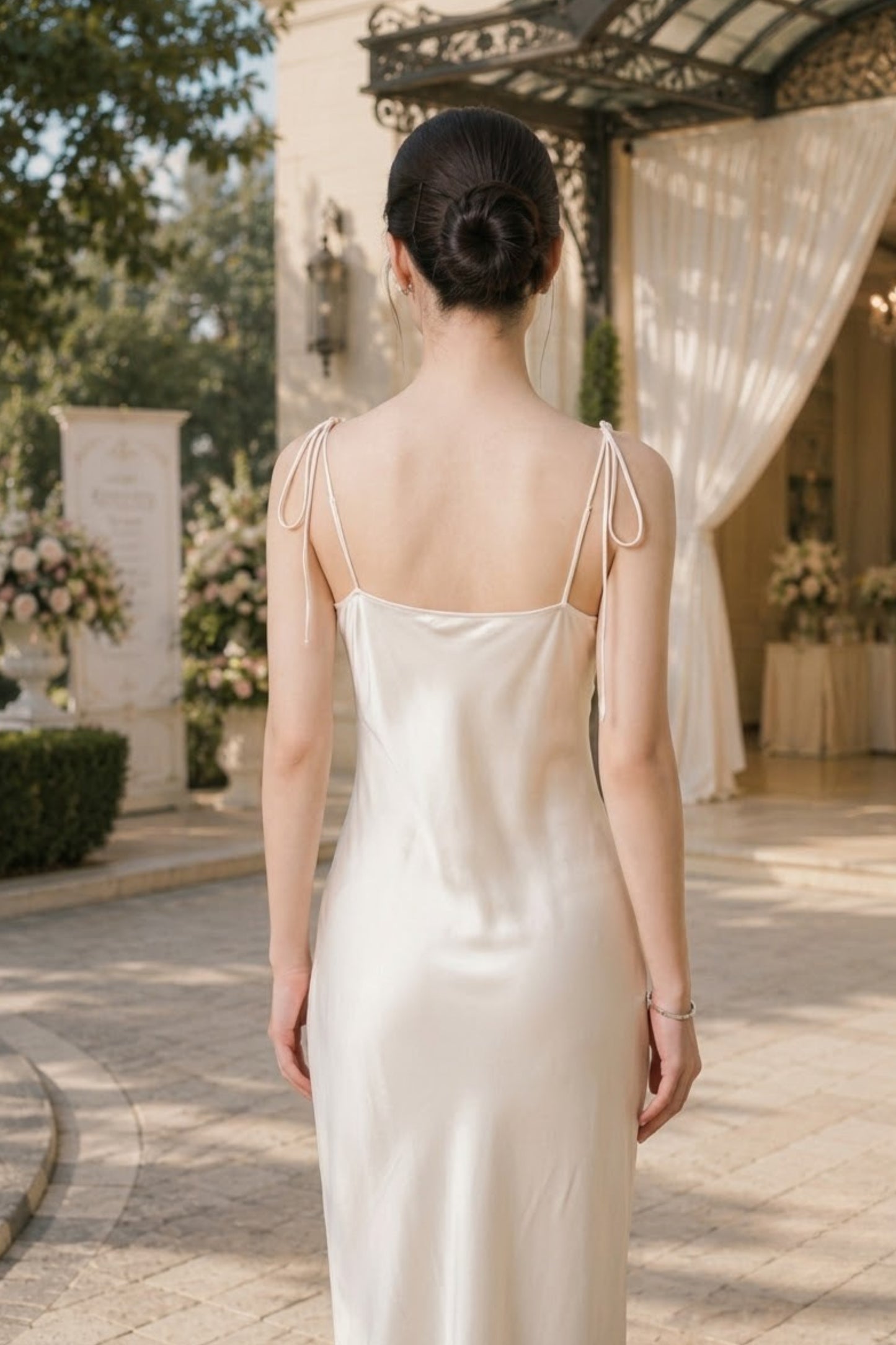Exquisitely Chic Olive Green Satin Backless Slip Midi Dress